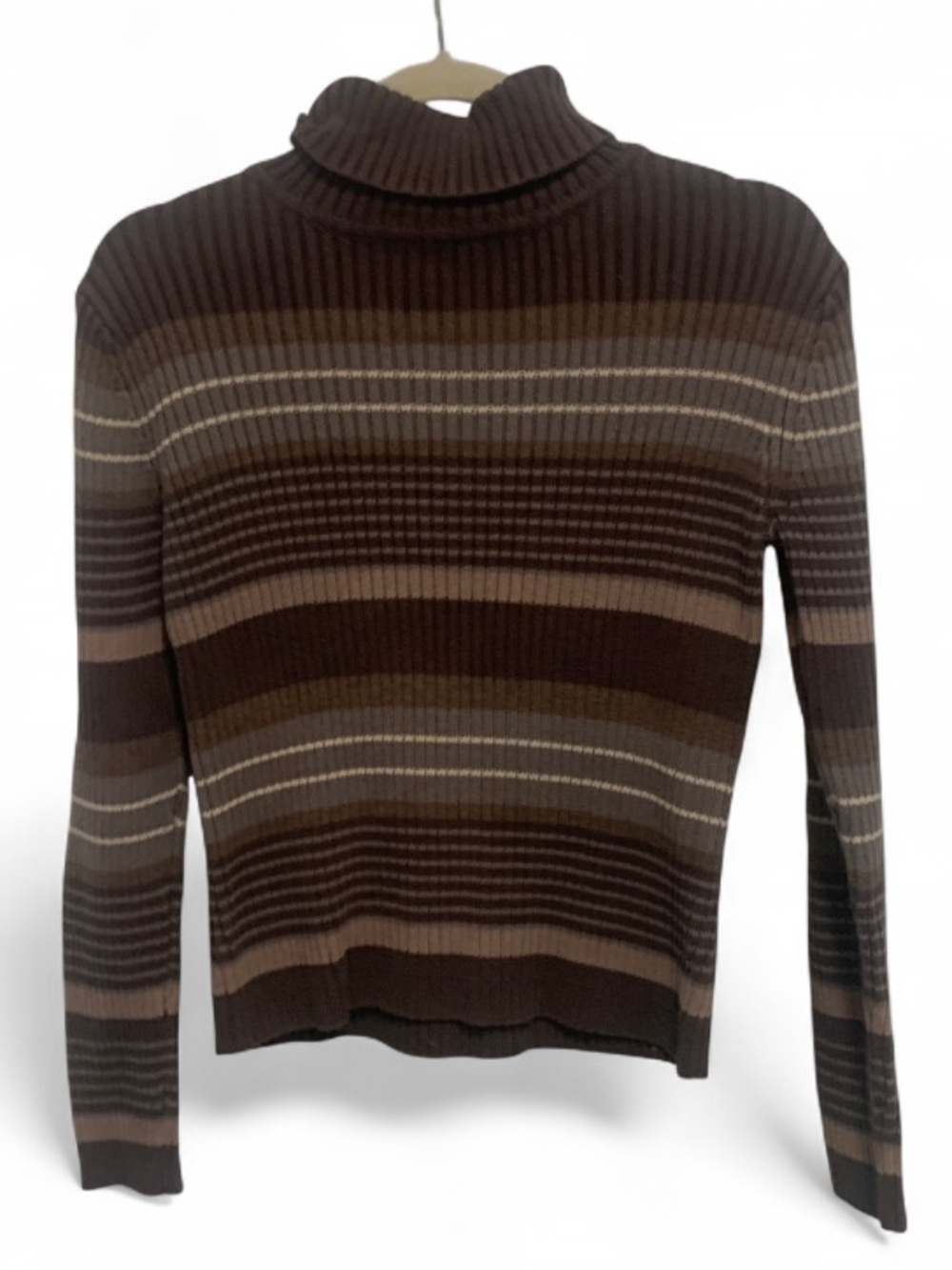 Y2K Sonoma Brown Grunge Striped Ribbed Turtleneck Sweater